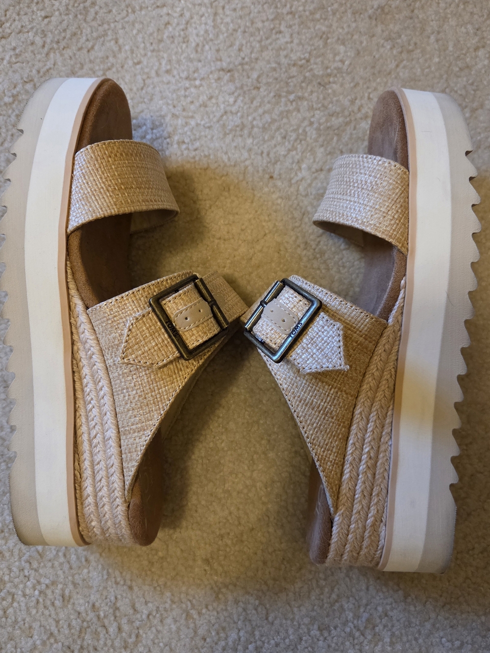 Toms Woven Natural Platform Slide Sandals with Buckle